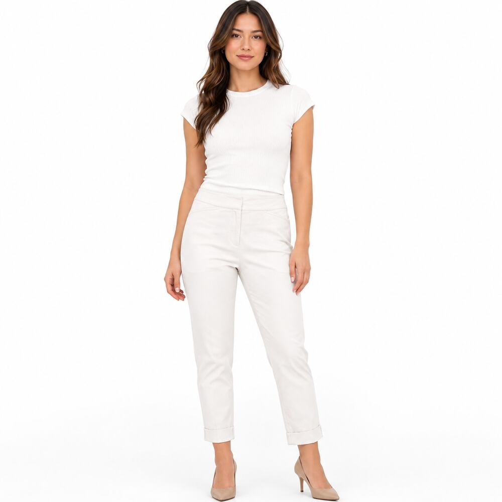 Eileen Fisher Pants Womens XS White Organic Cotton Stretch Straight Leg Cuffed